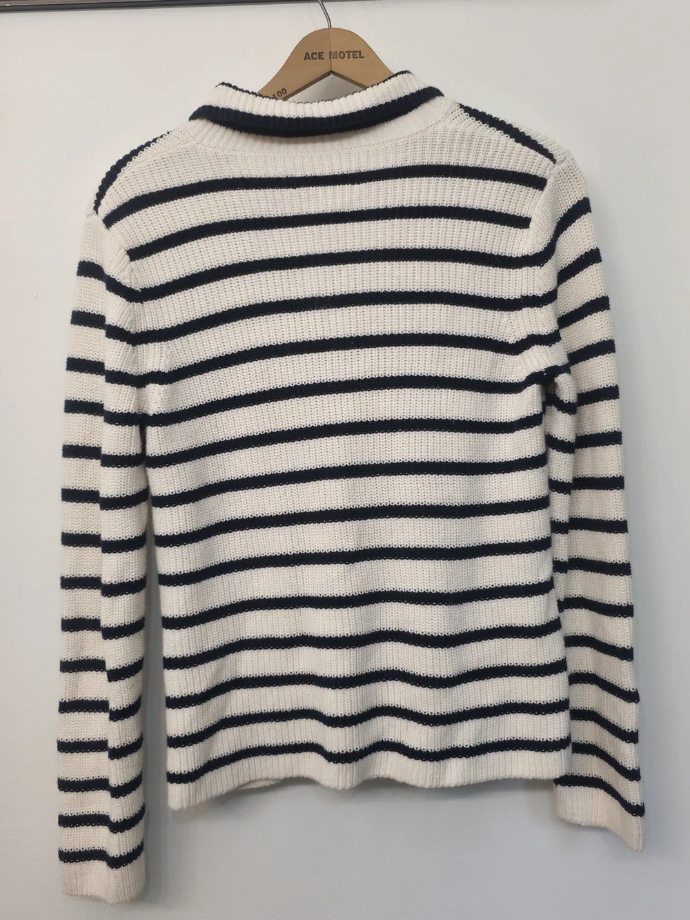 LOFT Navy & Cream Striped Double-Breasted Knit Cardigan